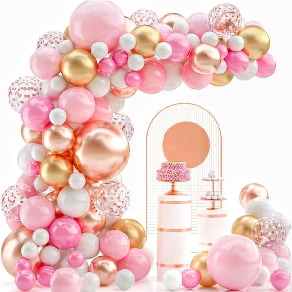 Macaron Baby Pink and Matte White Gold Balloon Garland Arch Kit Wedding Decoration Bridal Baby Shower Engagement Birthday Party Supplies