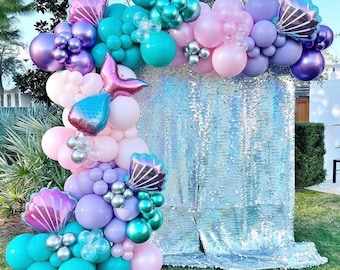 Mermaid Party Balloon Arch Kit, 154Pcs Green Purple Little Mermaid Party Decorations Balloon Garland, Under the Sea Summer Birthday Party