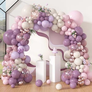 173Pcs Dusty Purple Balloon Arch Garland Kit, Double-stuffed Pink White Sand Lavender Lilac Light Purple Rose Gold Confetti Balloons