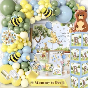 Kit de 269 piezas de decoración para baby shower de Winnie the Pooh, paquete de fiesta caprichoso todo en 1 con arco de globos, póster de libro de visitas y cajas para bebé.