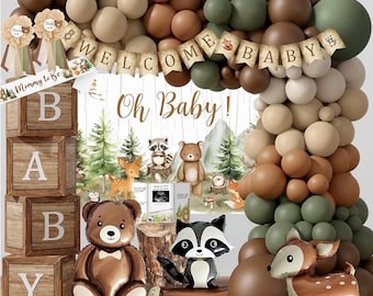 Woodland Animals Baby Shower Decoration Party Supplies, Forest Animal Neutral Gender Reveal Party Decorations, Backdrop Balloon Arch Box…