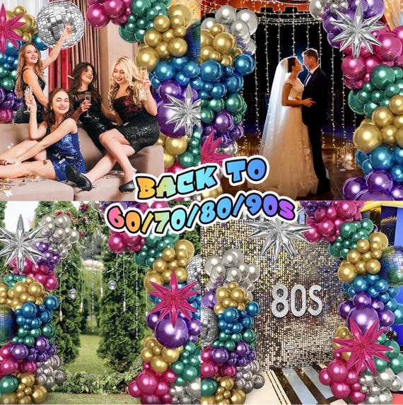 Kit Balões Disco Azul E Prata - 140 Peças Para Festas Anos 80/90