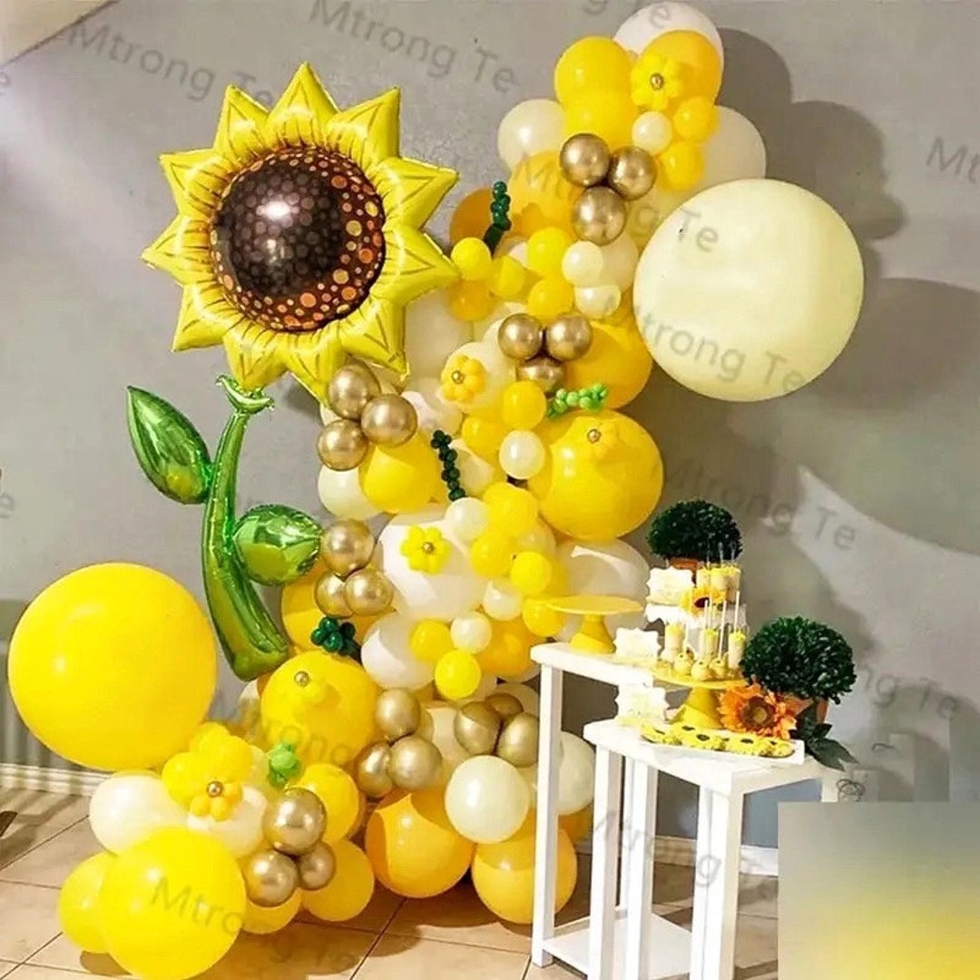 Aimto Yellow & White Confetti Balloons - 50 Pack 12 Inch Sunflower Theme Party Decorations