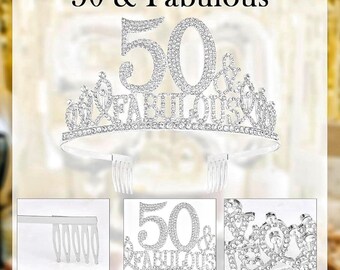 Schärpe & Tiara Zum 50. Geburtstag – „50 & Fabulous“ In Silber Mit Strass, Verstellbar – Perfekt Für Die Geburtstagsqueen