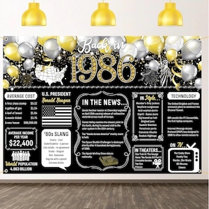Back in 1986 Backdrop Large Wall Banner, Cheers to 40 Years, Happy 40th Birthday Anniversary Class Reunion Party Hanging Decorations Poster