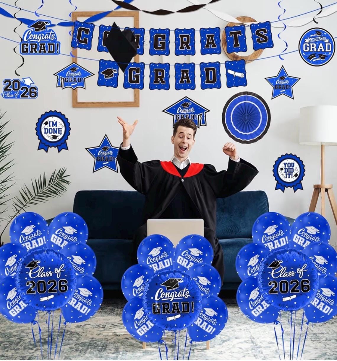 Set Decorazioni Laurea 2025 Con 12 Palloncini Argento E Stelle | Striscione Congratulazioni Con Lettere Per Festa Di Diploma