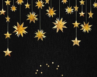 Gold Party Decorations Star Garlands Streamer Gold 3D Stars Metallic Paper Hanging Bunting Banner