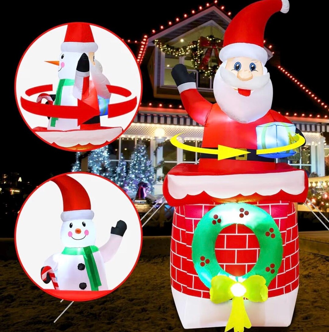 Rotating Inflatable 8ft Double-sided Rotating Inflatable Snowman and Santa Claus Yard ...