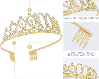100. Geburtstag Dekoration Set – Schärpe & Tiara Für Frauen, Goldfarben Mit Strass