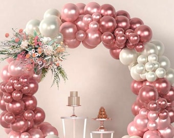 Pearl Blush Pink Balloon Garland Kit Double Stuffed Pearl White Rose Gold Balloon Arch Garland Kit for Wedding Boho Party Bridal Baby Shower