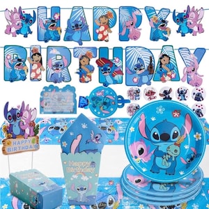 Stitch Kids Birthday Party Supplies and Decorations Set - Includes Tableware Set and Happy Birthday Banner