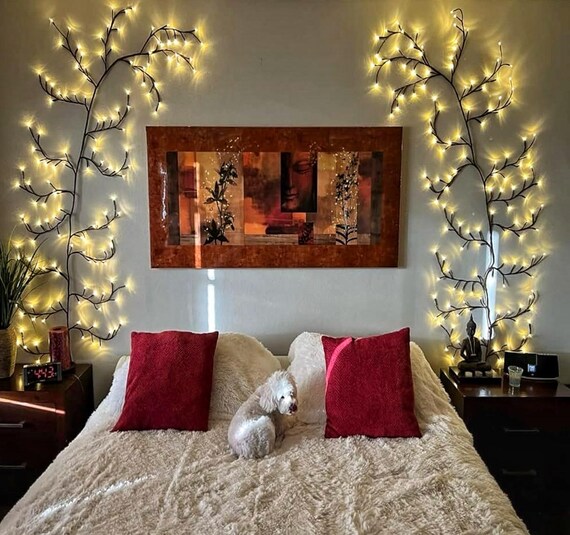 Guirlande Mural Branche LED Saule Éclairée 180cm - 8 Modes Télécommande - Décoration Chambre Salon