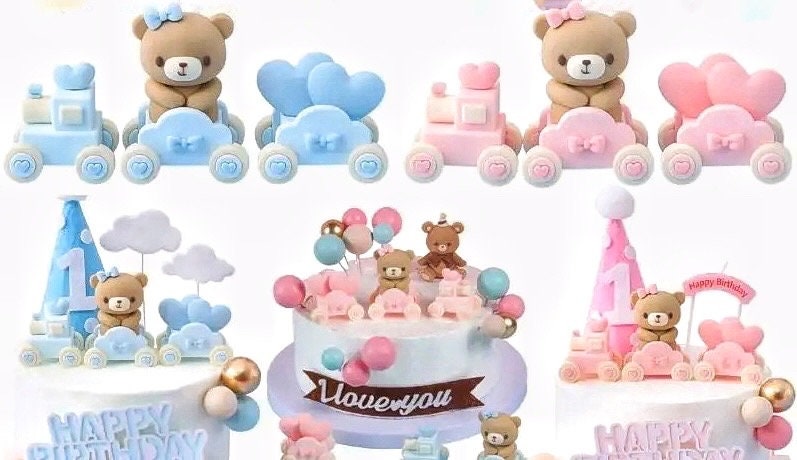 Decorazione per torta a forma di orsetto marrone, palline beige e marroni, decorazione per torte bohémien, decorazione per torte di compleanno per baby shower