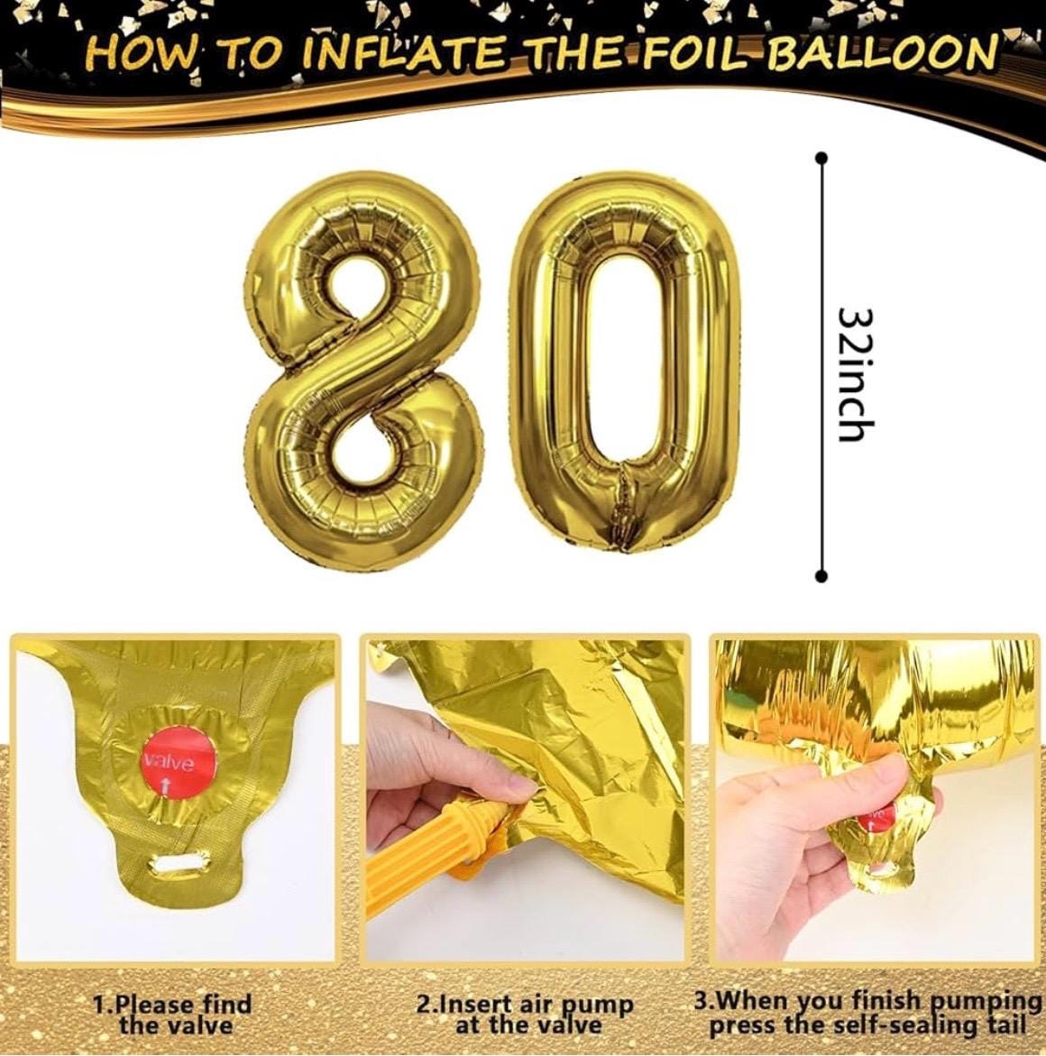 Decorazioni Per 80° Compleanno Uomo/Donna – Banner Nero Oro Con Scritta Happy 80th Birthday E Bandierine Numero 80 – Kit Arredamento Festa