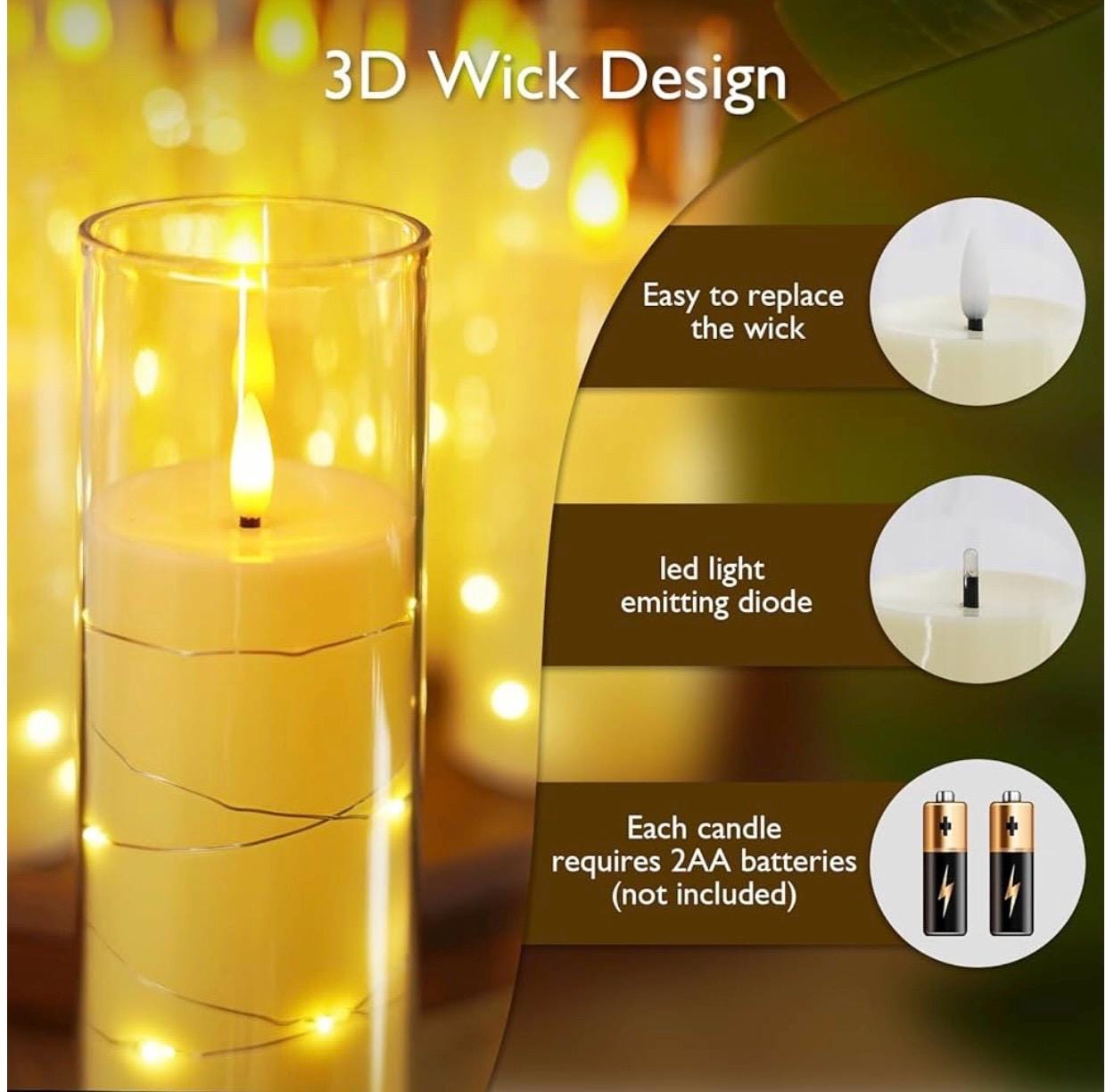 AufuN 5er-Set Flammenlose LED-Kerzen Mit Sternschnur-Lichterkette – Acryl 3D-Docht, Fernbedienung, Timer, Für Zuhause, Hochzeit & Camping (Grau)