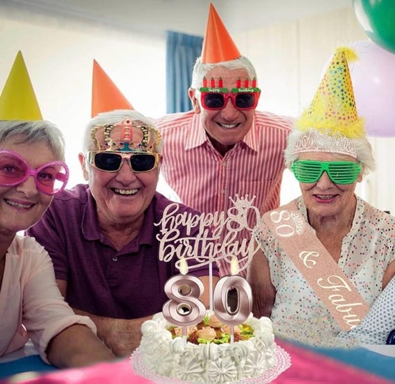 Ensemble Couronne/diadème Et écharpe « Happy 80th Birthday » Pour Femme, Décorations D'anniversaire Or Rose Avec Décoration De Gâteau, Bannière « Happy Birthday », Cadeau Pour Femme Pour 80e