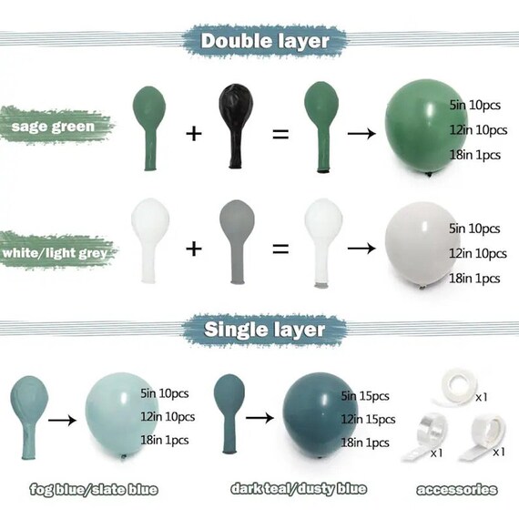 Dusty Blue Sage Green Balloons Garland Arch Kit For Boho Bridal Shower Wedding Safari Birthday Baby Shower Party Decorations
