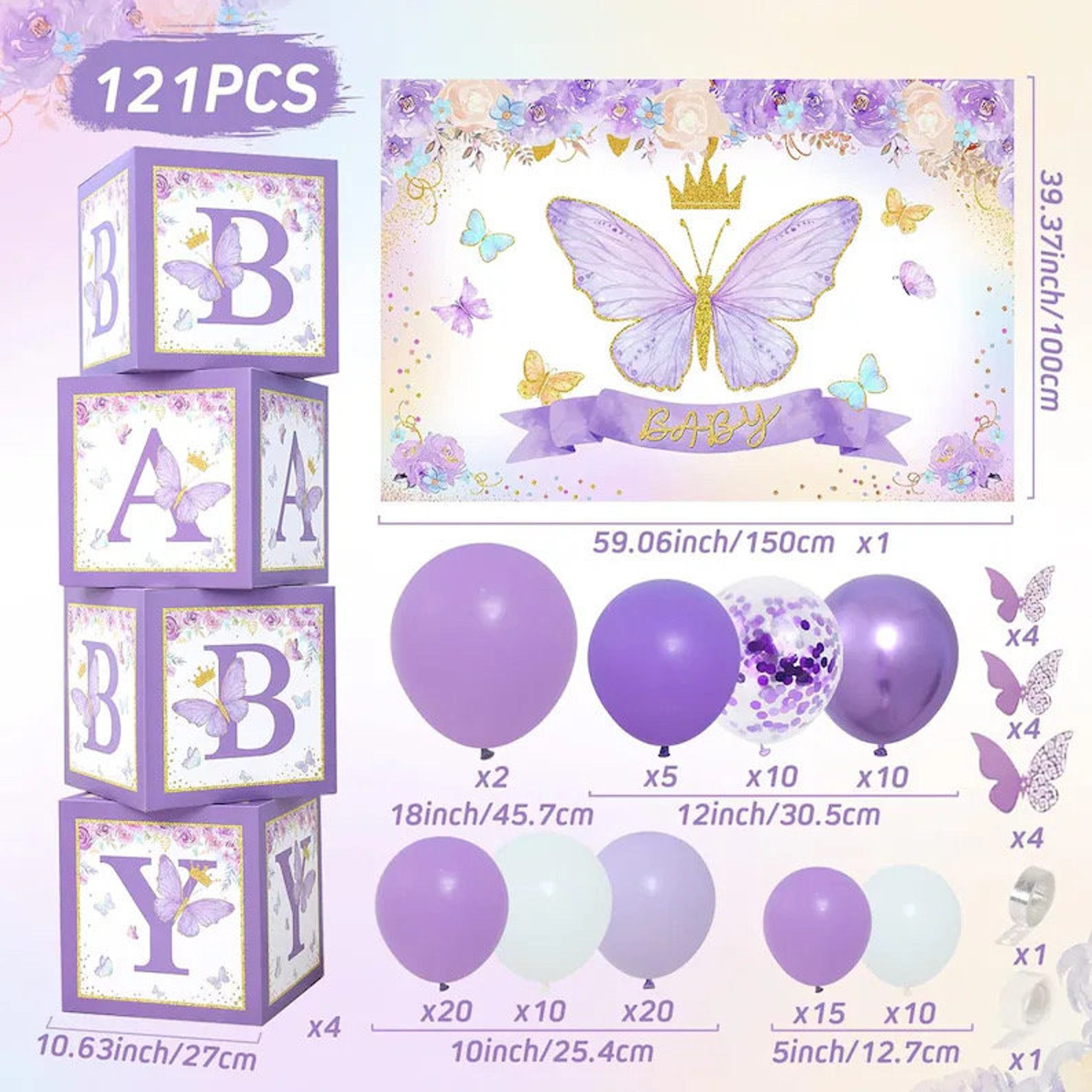 Purple Butterfly Baby Shower Decorations for Girl,purple Balloon ...