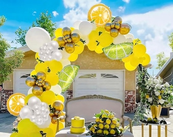 Zestaw łuków balonowych w kształcie cytryny, girlanda z żółtych i białych balonów w kolorze złota, dekoracja urodzinowa w cytrusowym kolorze, letnie dekoracje na baby shower, 150 szt.