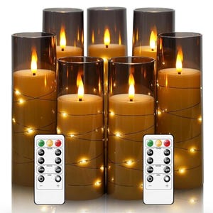 星型のストリングが埋め込まれたフレームレスキャンドル、タイマーとリモコン付きの電池式LEDピラーキャンドル、ホームデコレーション7個セット