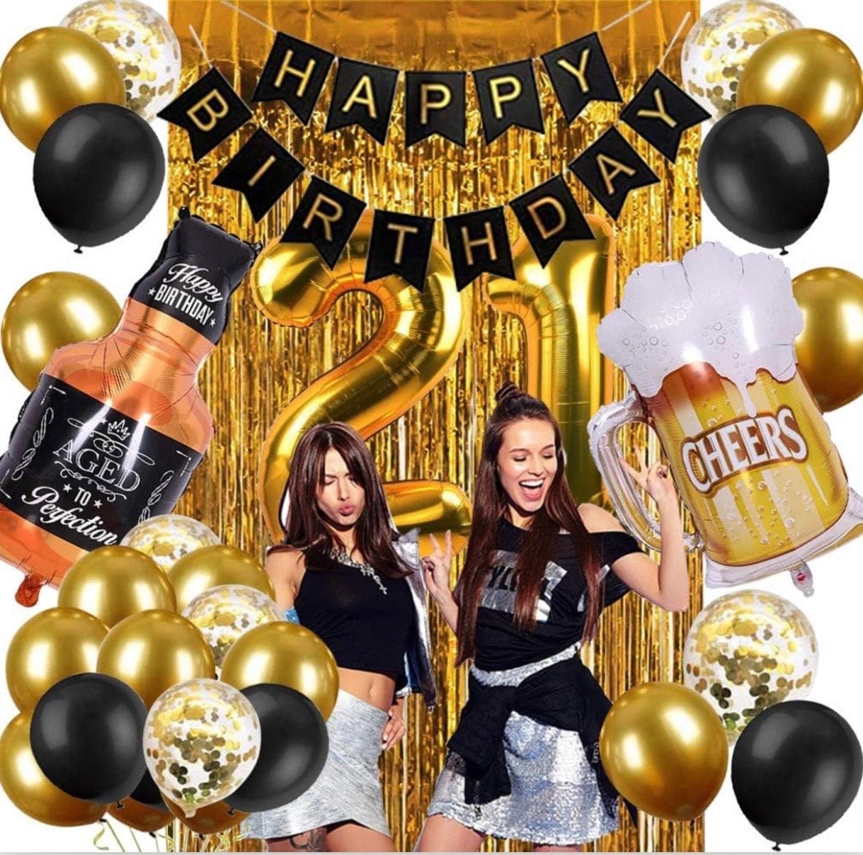 Schärpe Zum 21. Geburtstag Schwarz Mit Goldfolie – 80 Cm Lang, Satin, Mit Anstecknadel, „21 & Hot Buy Me A Shot“