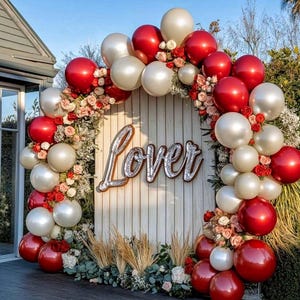 Red White Balloon Garland Dark Red Double Stuffed Balloons Pearl White Balloon Arch Kit Cream White Balloons Set For Birthday Mothers Day
