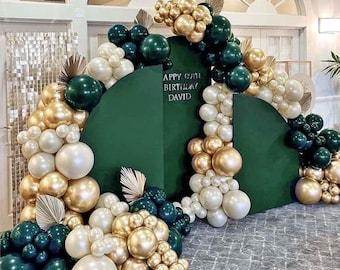 Emerald Green Balloon Garland Double Stuffed Dark Green White Pearl Balloon Forest Green Ivory Gold Balloon Arch Kit