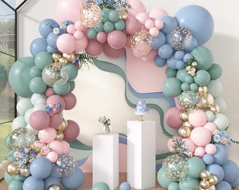 173個のピンク、ブルー、グリーンのバルーンアーチガーランドキット