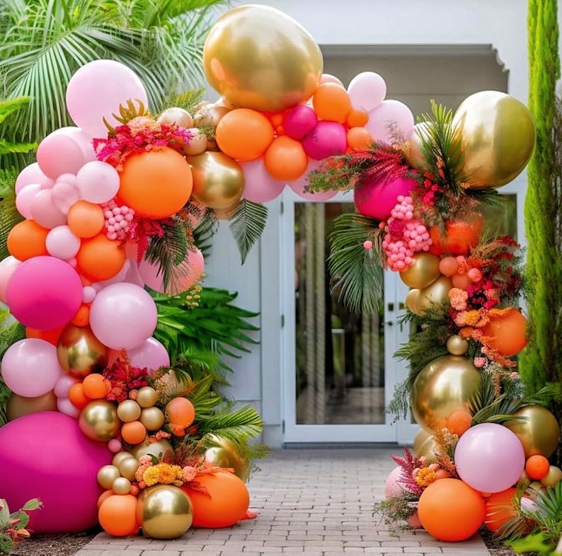 Hot Pink Orange Balloon Garland Matte Orange Pink Gold Metallic ...