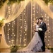 White Sheer Tulle Backdrop Curtain With Lights String Wedding Backdrop ...