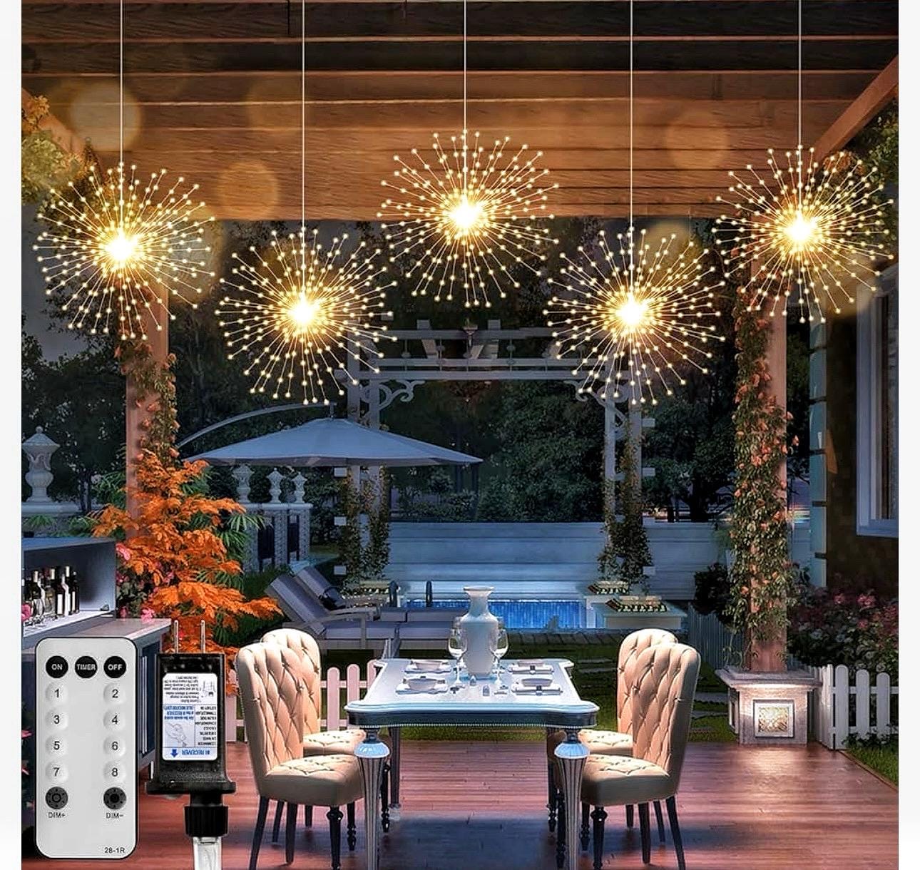 5 Pack Firework String Lights Christmas Lights, 200 LED 8 Modes Hanging Starburst Lights for PartyGarden Decoration