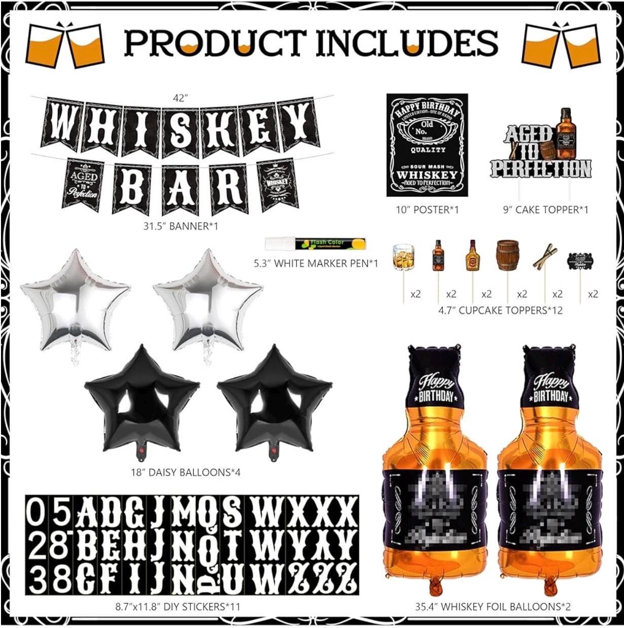 Kit Decorazioni Festa A Tema Whisky – Per 30°, 40°, 50° Compleanno, Con Striscione, Cartelli, Topper Per Cupcake E Penna Bianca Fai Da Te - 2