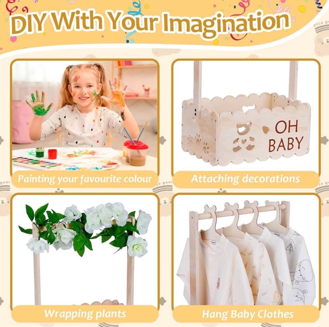 Panier Cadeau En Bois Pour Bébé Avec Poignée, Armoire De Fête Prénatale Avec Cintre Et Guirlande, Panier à Linge Pour Nouveau-né, Panier De Rangement, Panier Cadeau Pour Baby Shower, Femmes Enceintes