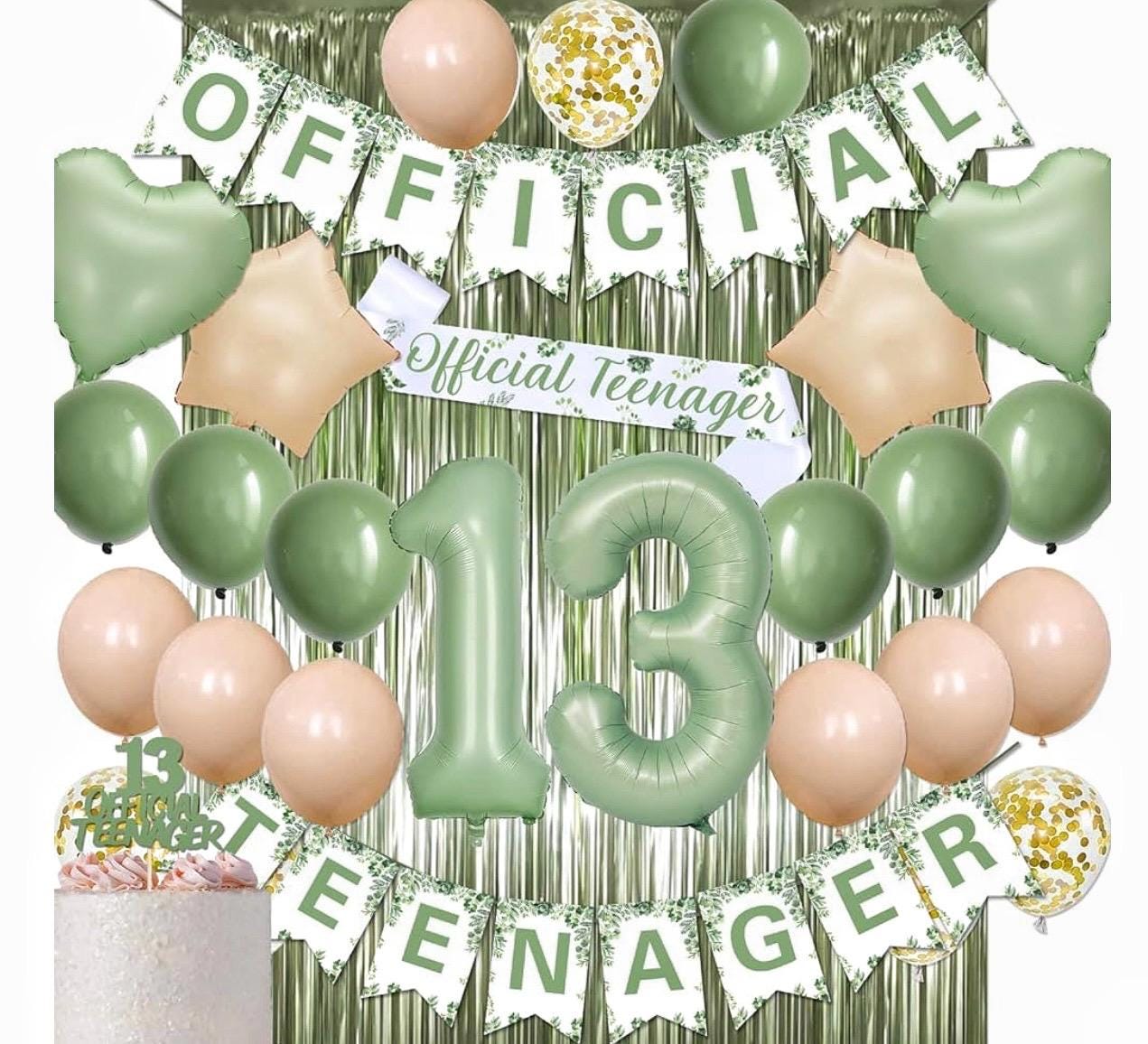 Decoraciones para el 13.º cumpleaños de niñas y niños, pancarta oficial para  adolescentes en color verde salvia, adorno para tarta de 13.º cumpleaños,  kit de globos verdes. - Etsy México, image size:1271x1156