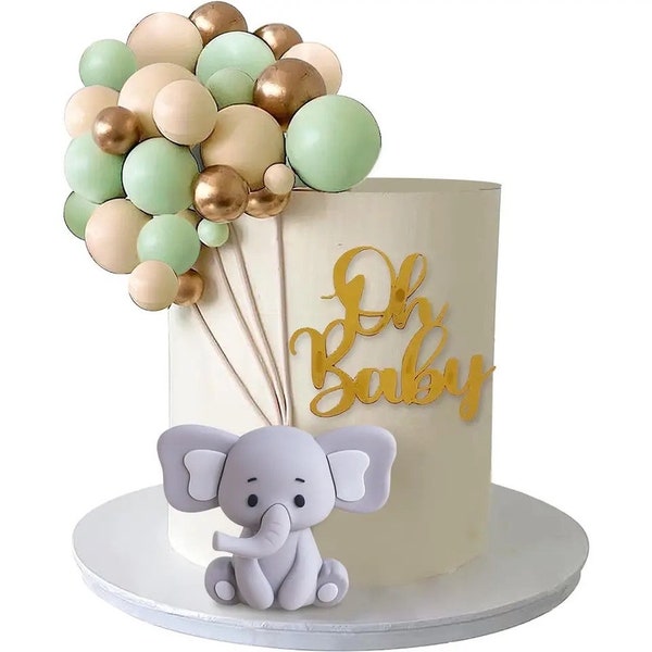 22 PCS Cute Baby Elephant Pearl Balls Cake Picks Decoration Elephant Baby Shower Cake Decoration Cupcake DIY Cake Insert Topper Baking