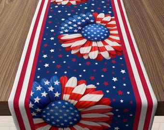 4th of July Decorations - Patriotic USA Stars Floral Table Runner | Fourth of July Accessories for Memorial Day - 250th Anniversary Decor