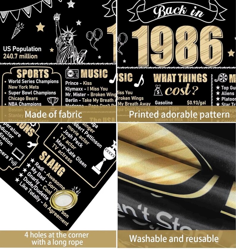 Large 40th Birthday Decorations Back in 1986 Banner Backdrop for Men ...