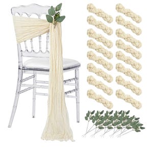 Beige Cheesecloth Chair Sashes 16 Pieces Gauze Fabric Chair Cover for Wedding Banquet Reception Party Chairs Decoration