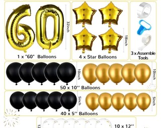 Decorazioni 60° Compleanno Nero E Oro | Banner Happy 60th E Bandierine | Compleanno Uomo/donna