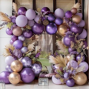 Purple and Gold Balloons Lavender Balloon Arch Kit Lilac Balloon Garland Dark Purple Balloons Different Size For Birthday Baby Shower Bridal