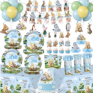 171 stück blauer Bär 1st Geburtstag Dekorationen Geschirr Set, Bär Themed Partyzubehör mit Ballon, Banner, Cake Topper, Teller und Servietten