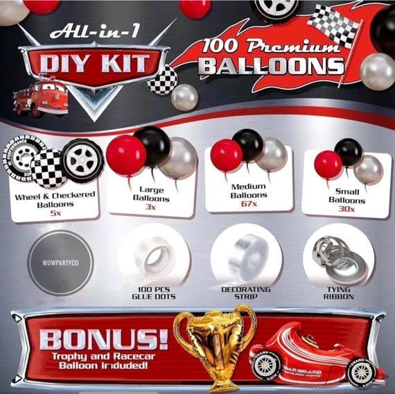 Kit d'arche en montgolfière pour voiture de course avec trophée et numéro 2 en prime - Kit de guirlande de ballons Cars pour ballons Hot Wheels Lightning McQueen Cars 2 anniversaire - France Kit d'arche en montgolfière pour voiture de course avec trophée et numéro 2 en prime - Kit de guirlande de ballons Cars pour ballons Hot Wheels Lightning McQueen Cars 2 anniversaire - France