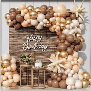 Neutral Balloon Arch Kit 148Pcs Boho Brown Sand White and Gold Latex Balloon Garland with Cream Star Foil Balloon