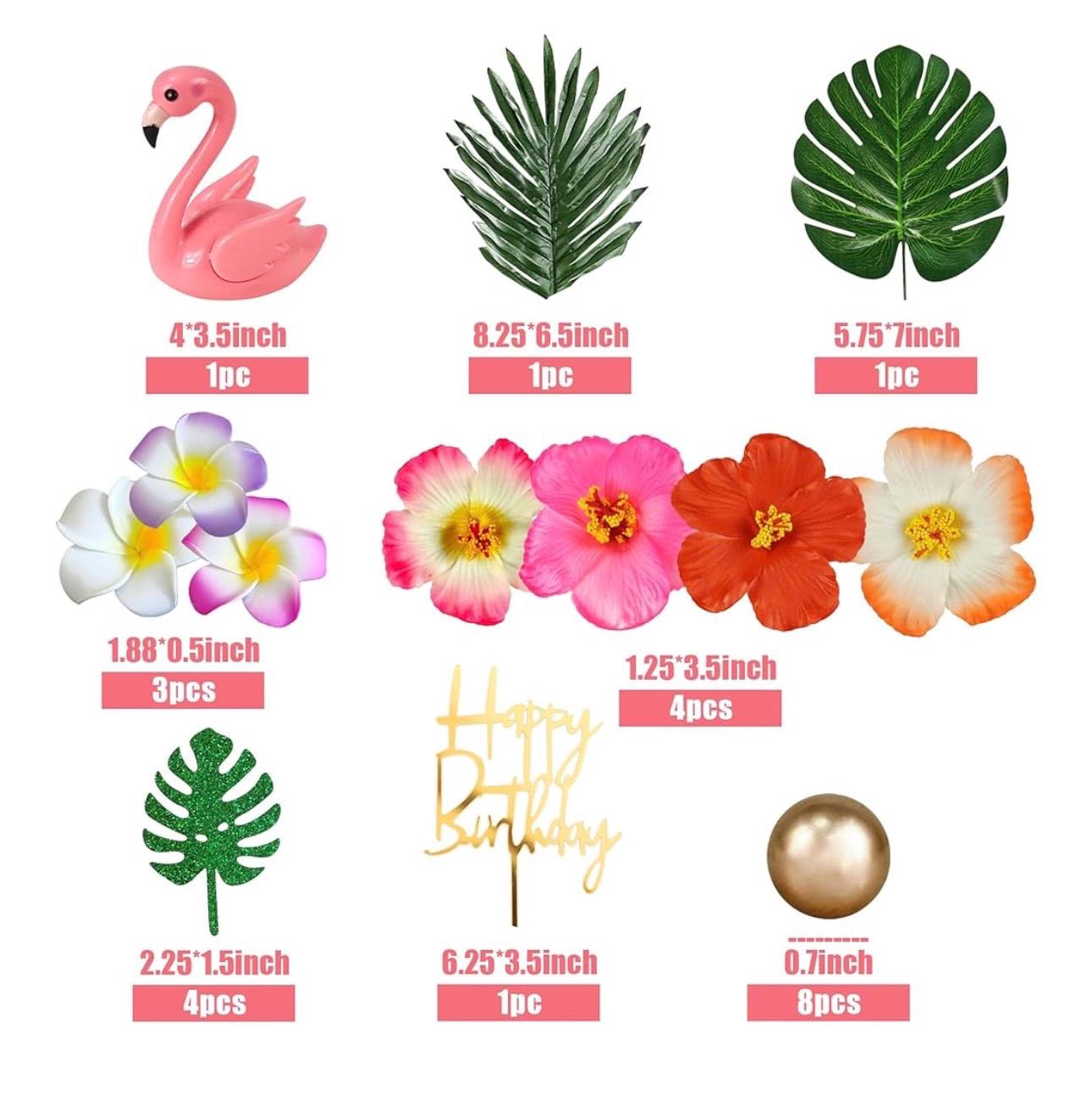 JeVenis Fenicottero Decorazione per torta Foglie di palma Cake Topper Palle rosa oro Decorazione per torta Rose Cake Topper Fenicottero Forniture per feste tropicali