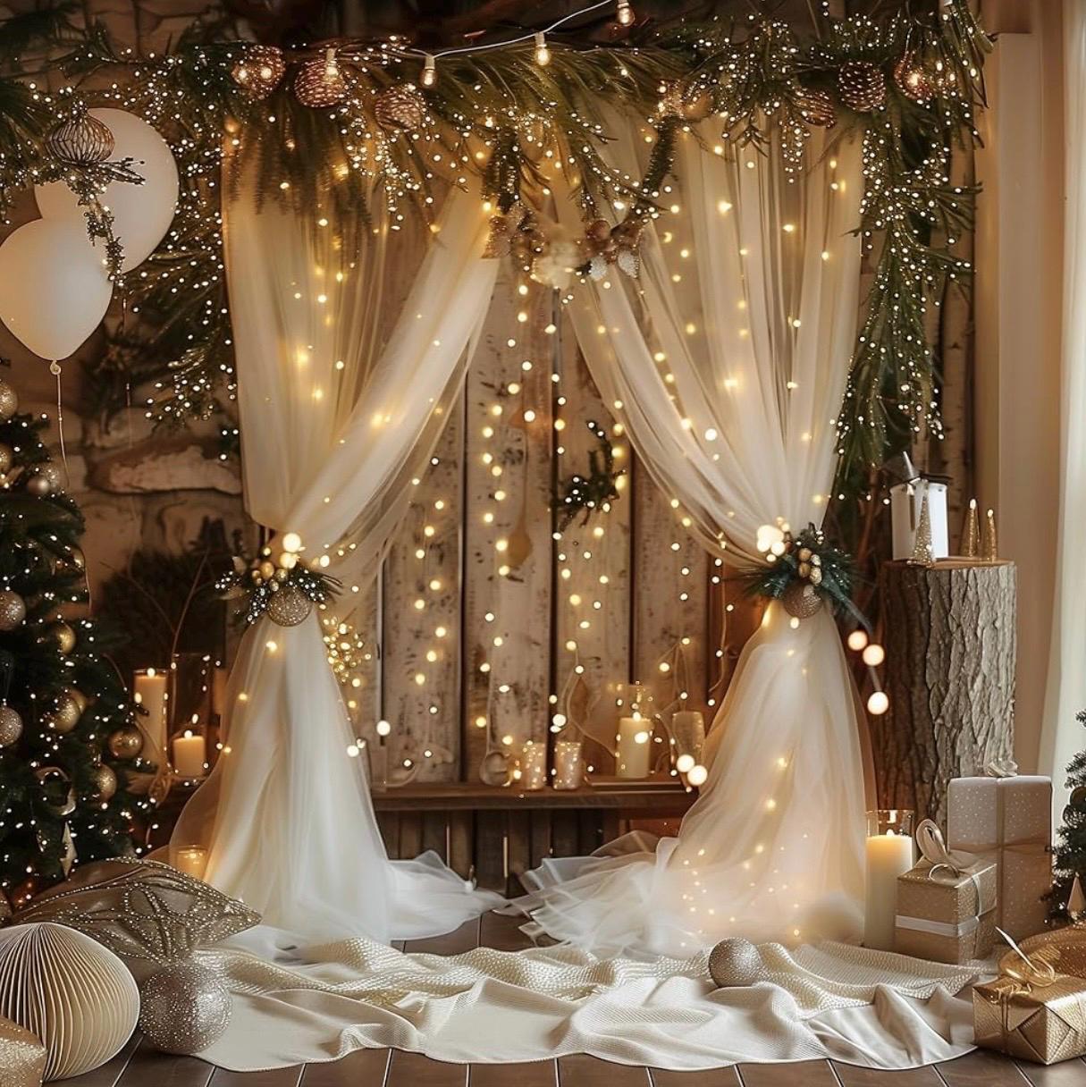 Tende nere con stringa di luci per feste, matrimoni, addio al nubilato, 3,5 x 3,5 m, in tulle trasparente, per baby shower, feste di compleanno, servizi fotografici, decorazioni da parete