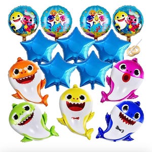 Shark Birthday Party Decorations for Boys and Girls,Cartoon Helium Balloons XL for Baby Birthday Party with 9Pcs Round and Star Ocean Theme