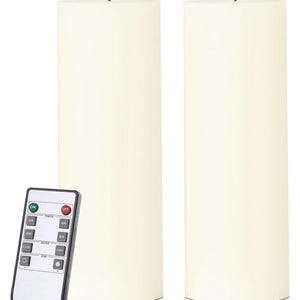 Flameless Candles Set of 2 (3x9in) Flickering LED Wax Candles Battery Operated with Remote Control Timers for Fall Decor/Night Light/Fire