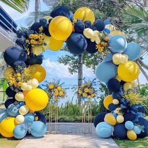 Kit ghirlanda di palloncini blu e gialli, blu navy e blu reale, per buon compleanno, baby shower estivo, addio al nubilato, festa a tema banana, scuola