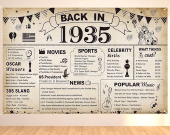 90th Birthday Party Decorations, Vintage Back in 1935 Banner 90 Year Old Birthday Party Poster Supplies Vintage 1935 Backdrop Photography