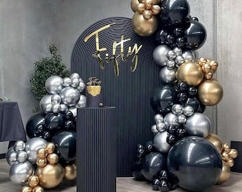 Black Gold and Silver Balloon Garland Arch Kit - 122pcs Black Gold Party Decorations, Wedding Backdrop, Birthday, Baby Shower, Graduation